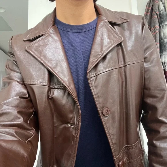 vintage 70s leather jacket Trench Coats